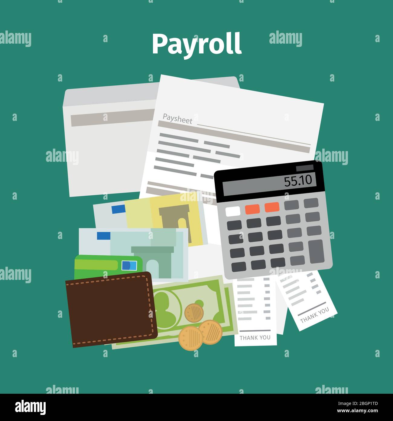 Payroll salary payment and money wages concept. Vector illustration Stock Vector