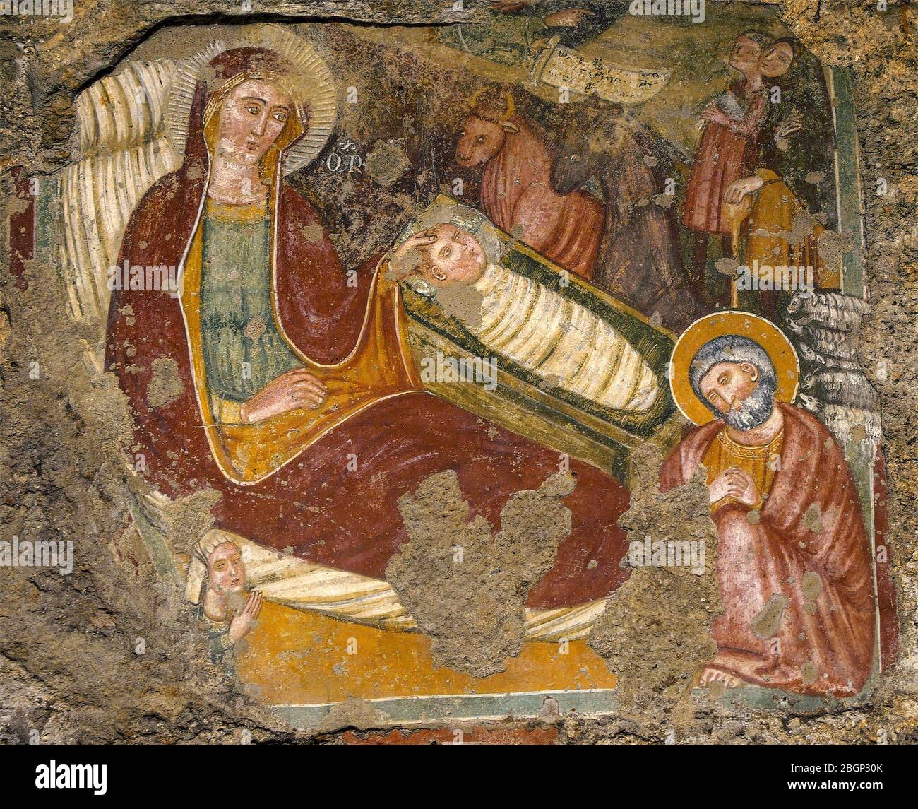 Italy Lazio Sutri Church of Madonna del Parto - Mitreo - Fresco Madonna del Parto - Nativity Stock Photo