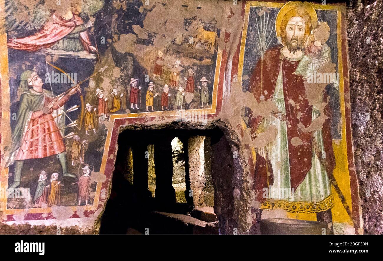 Italy Lazio Sutri Church of Madonna del Parto - Mitreo - Frescoes  Vestibolo Stock Photo