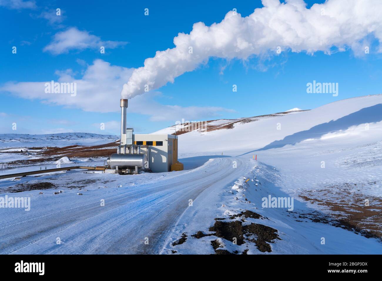 Winter view of Bjarnarflag Geothermal Power Station, near Krafla ...