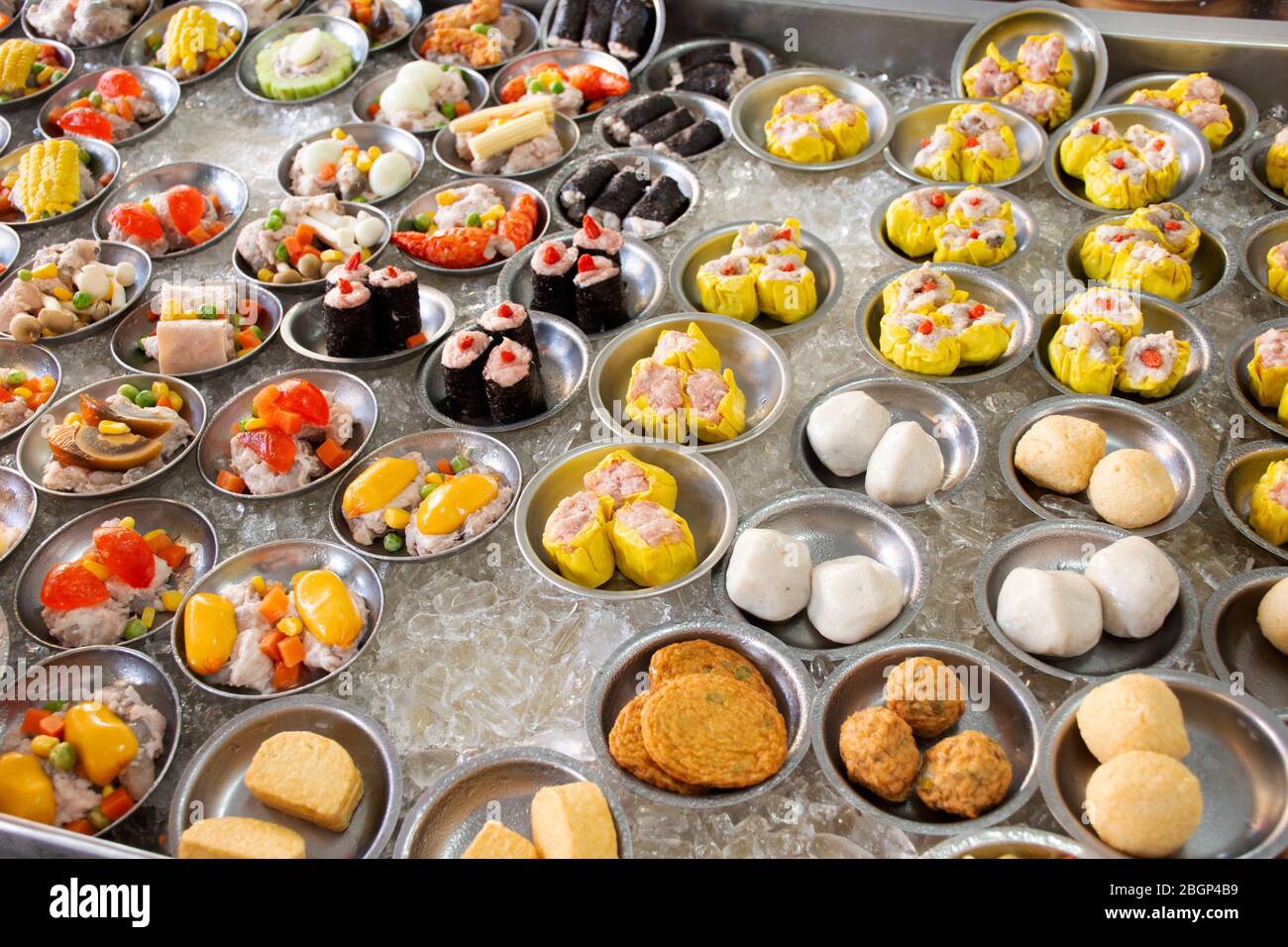 Many Variety Dim Sum And Dumplings And Chinese Stuffed Bun On Ice For People Select And Buy At Local Street Food Restaurant At Betong City In Yala Th Stock Photo Alamy