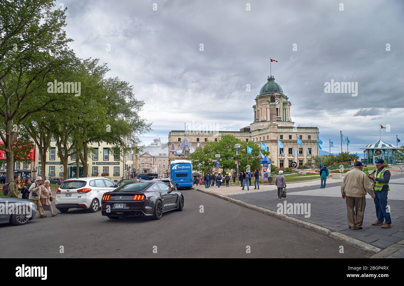 Quebec city, Canada september 23, 2018: tourists on in street Saint Louis, one of the famous tourist attraction UNESCO World Heritage Site city tours Stock Photo