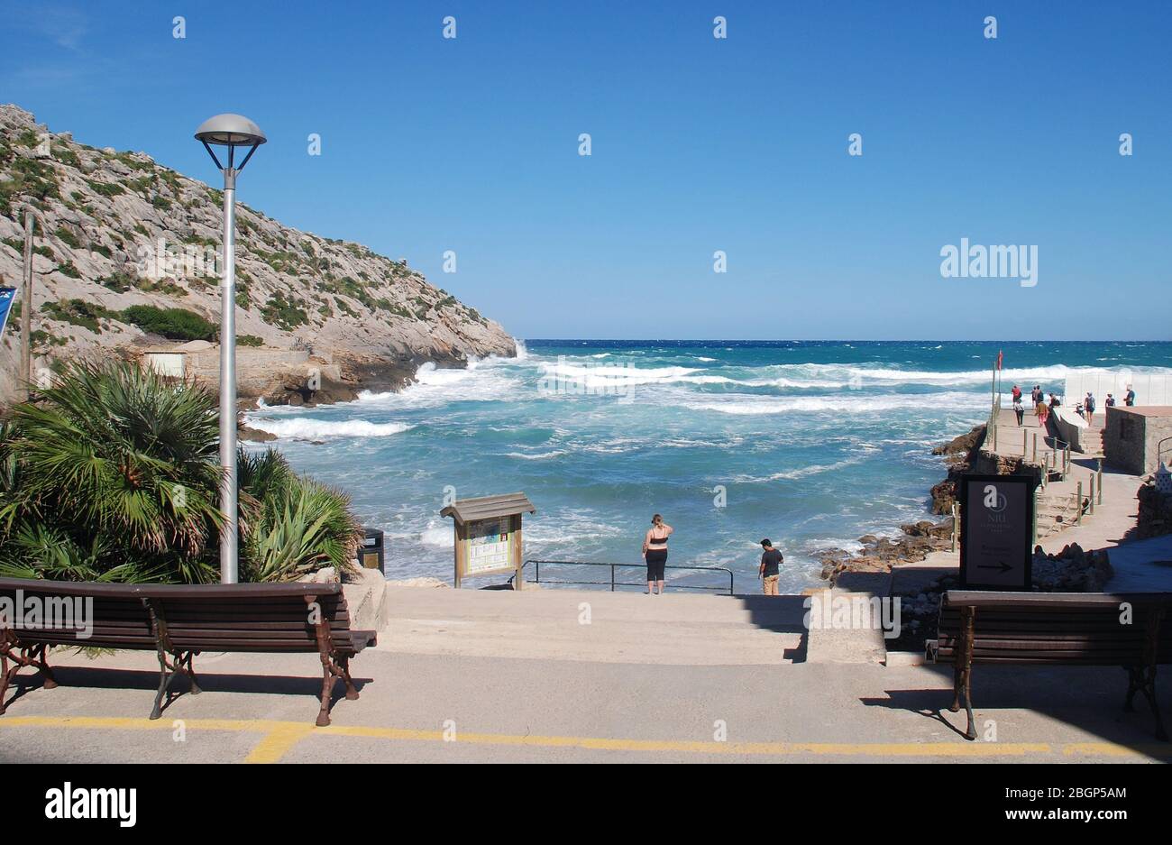 Rough seas at Cala Barques in Cala San Vicente on the Spanish island of Majorca on October 2, 2018. Stock Photo