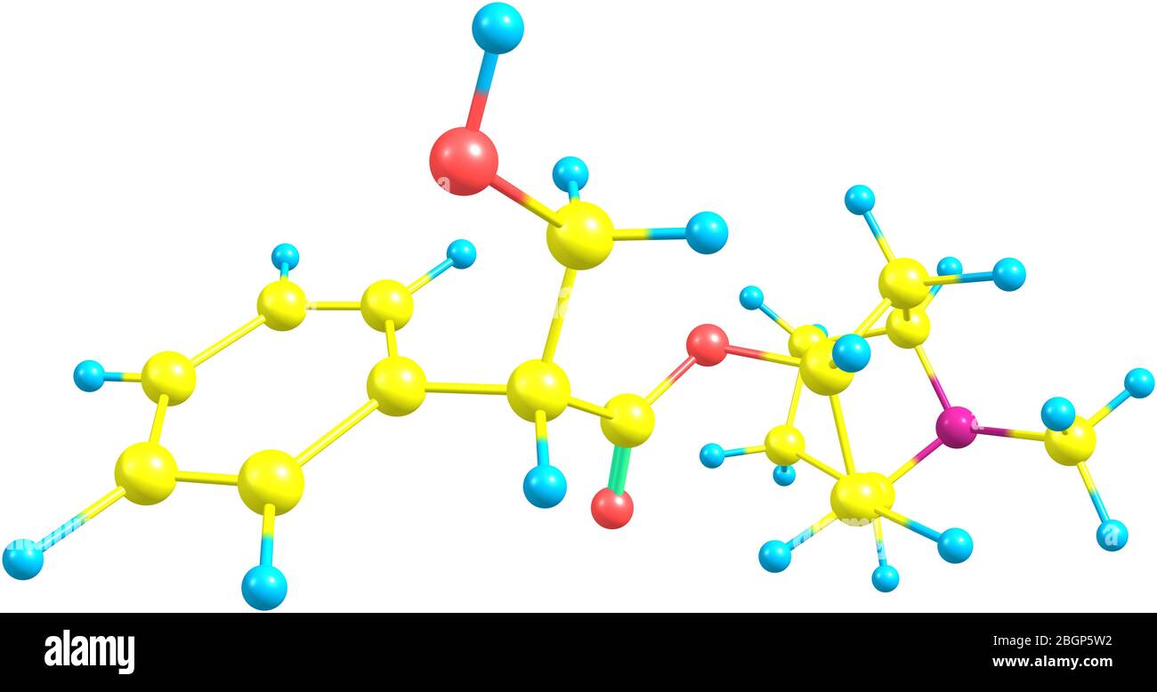 Hyoscyamine or daturine is a tropane alkaloid. It is a secondary metabolite found in certain plants of the family Solanaceae. 3d illustration Stock Photo