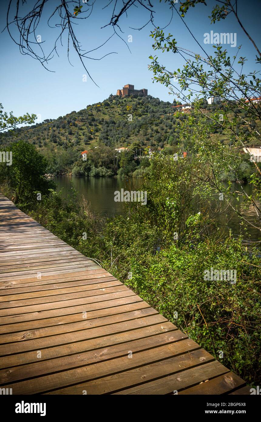 Landscape of Belver village and the Tagus river in Portugal Stock Photo