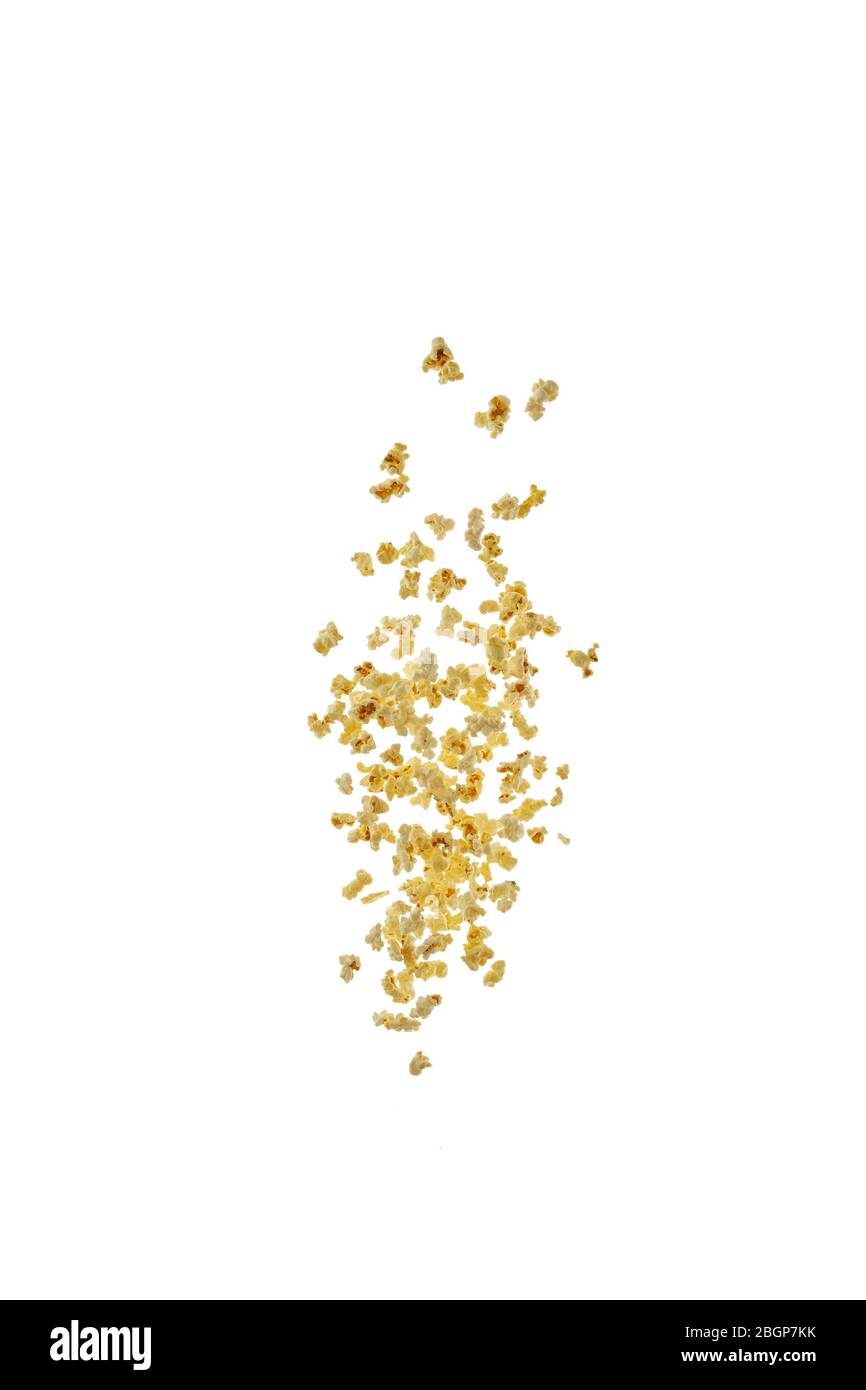 Flying prepared popcorn isolated on the white background, Stock Photo