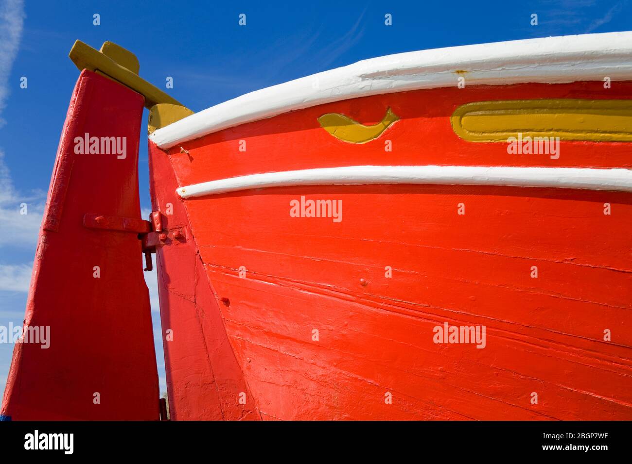 Red fishing boat in Mykonos Town, Island of Mykonos, Cyclades, Greece, Europe Stock Photo