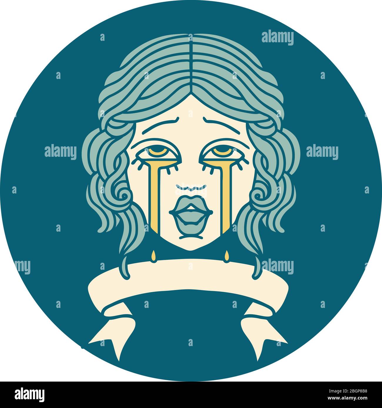 Tattoo Style Icon With Banner Of A Very Happy Crying Female Face Stock Vector Image And Art Alamy