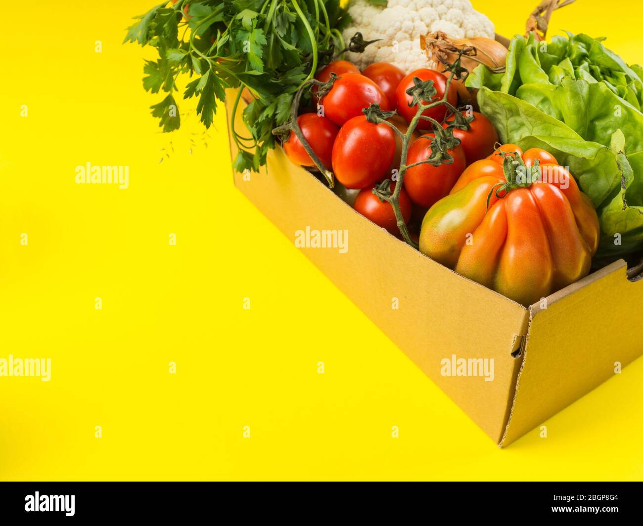 Food, produce delivery or donation box concept Stock Photo Alamy