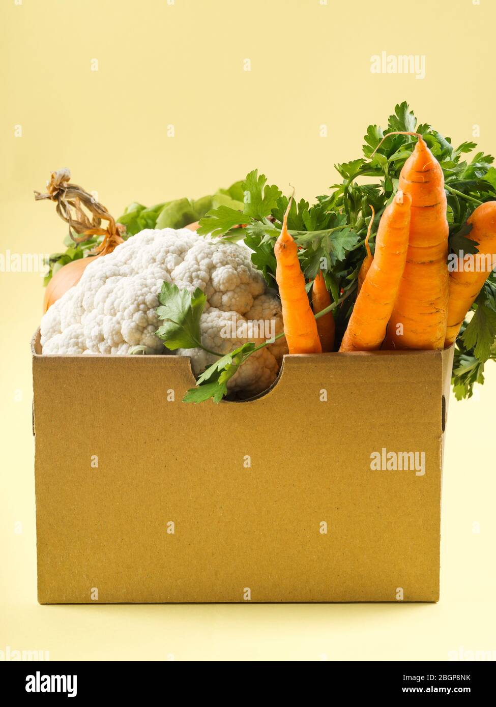 Food, produce delivery or donation box concept Stock Photo Alamy