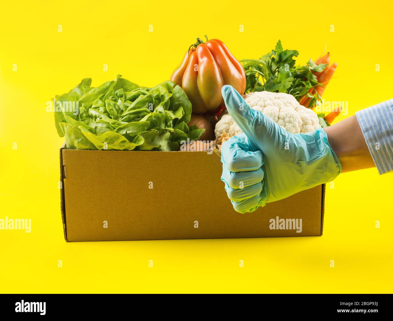 Food, produce delivery or donation box concept Stock Photo Alamy