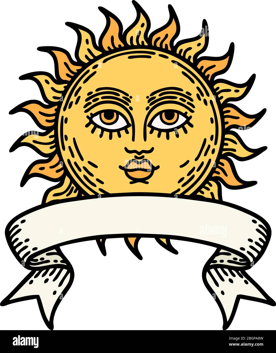 Traditional Tattoo With Banner Of A Sun With Face Stock Vector Image Art Alamy