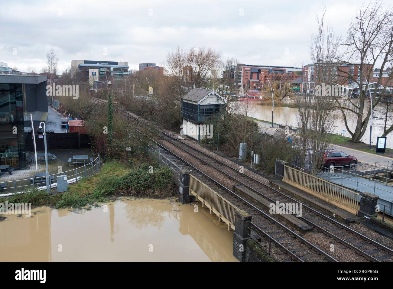 Disused East Holmes signal box by railway line west side of Lincoln Station 2019.ARW Stock Photo