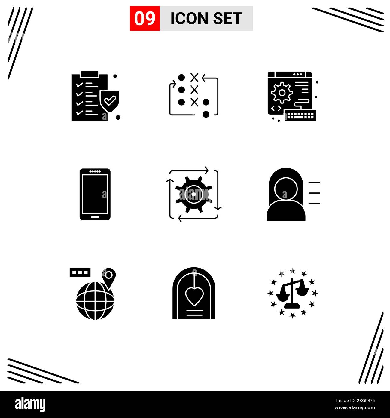 Pack of 9 Modern Solid Glyphs Signs and Symbols for Web Print Media such as workflow, huawei, digital, mobile, phone Editable Vector Design Elements Stock Vector
