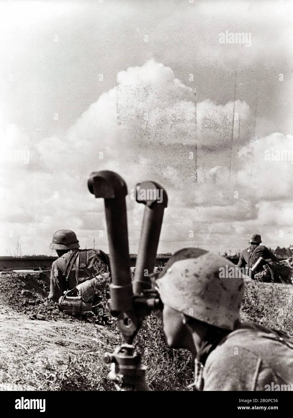 Observers from the 1st SS Panzer Division SS Adolf Hitler (or) LSSAH Stock Photo