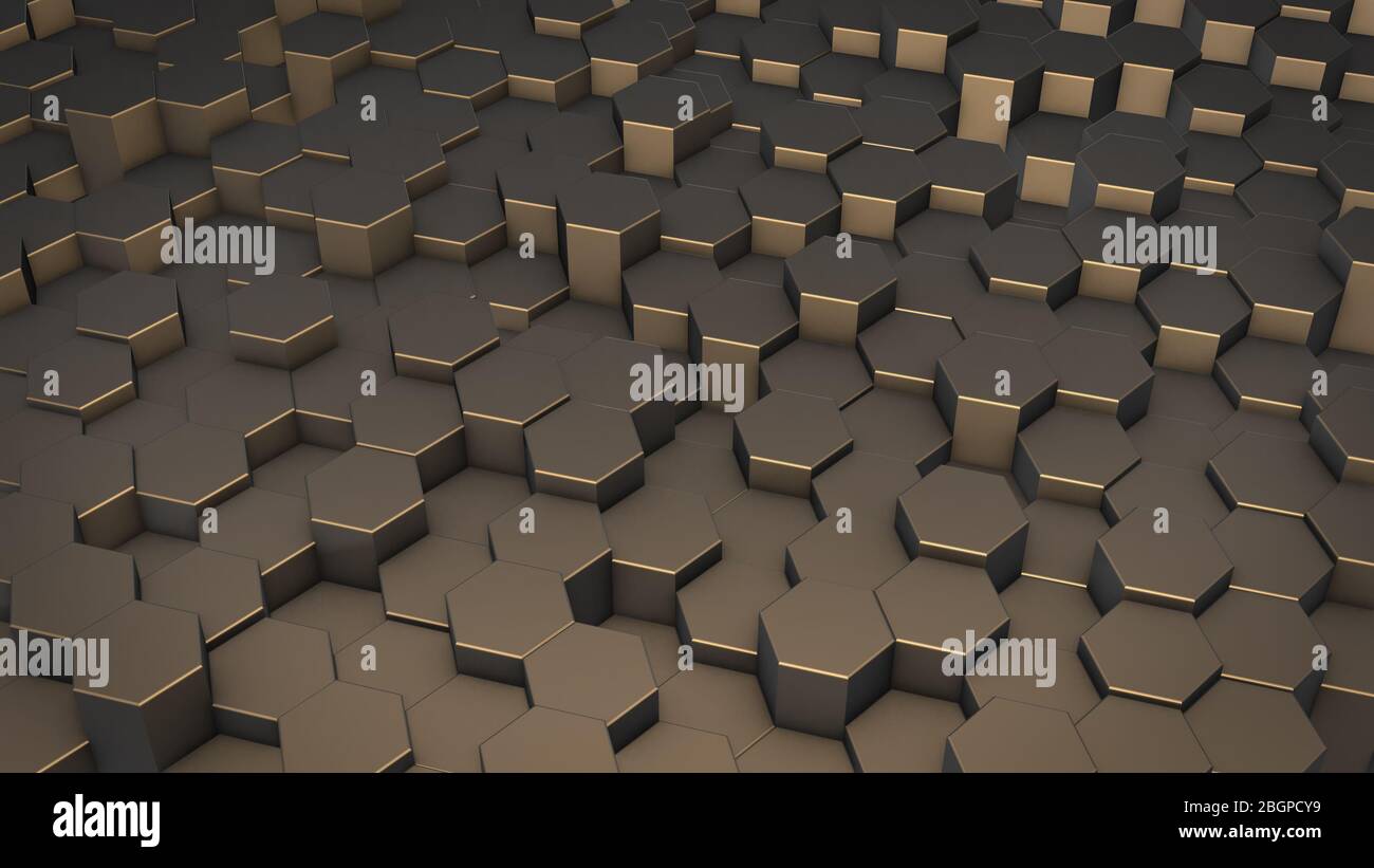 3D rendering of abstract hexagonal geometric surfaces in virtual space ...