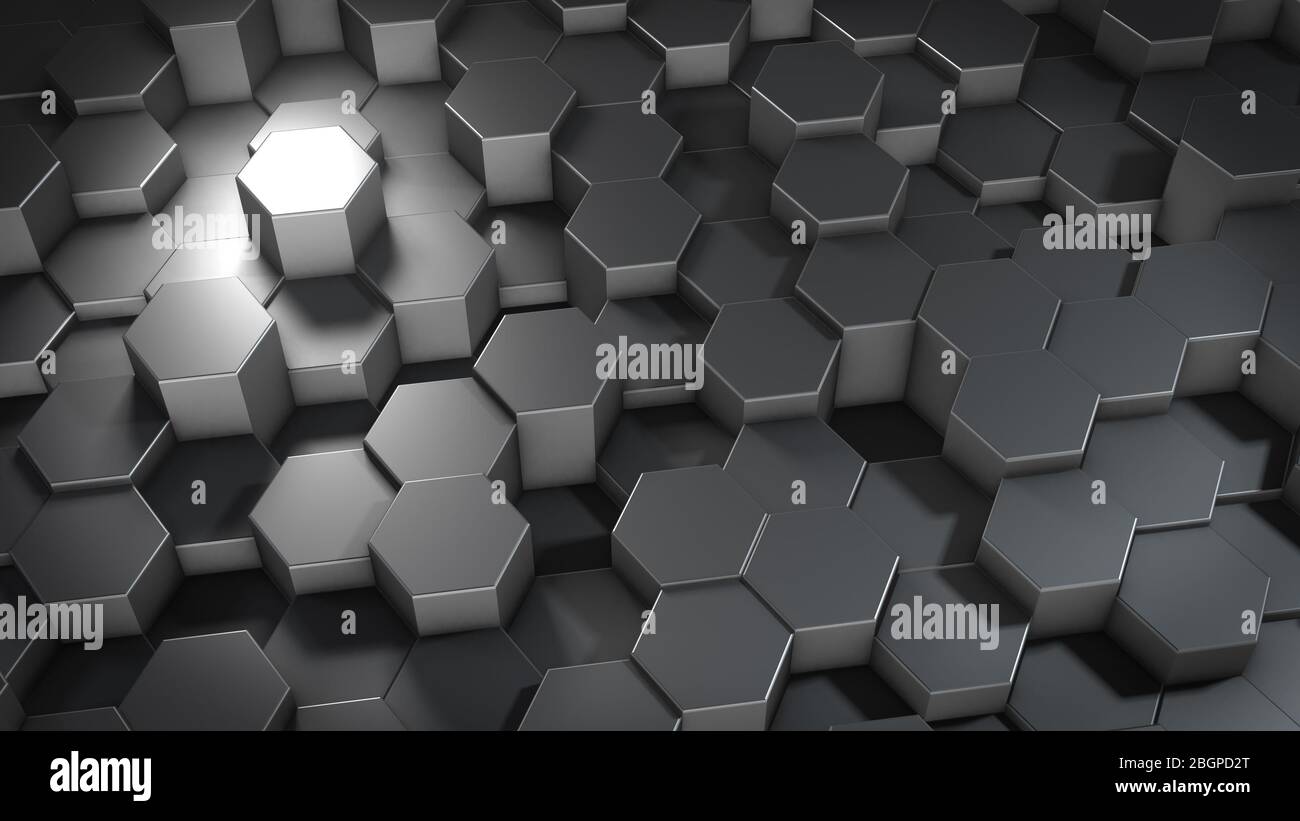 3D rendering of abstract hexagonal geometric metallic surfaces in ...