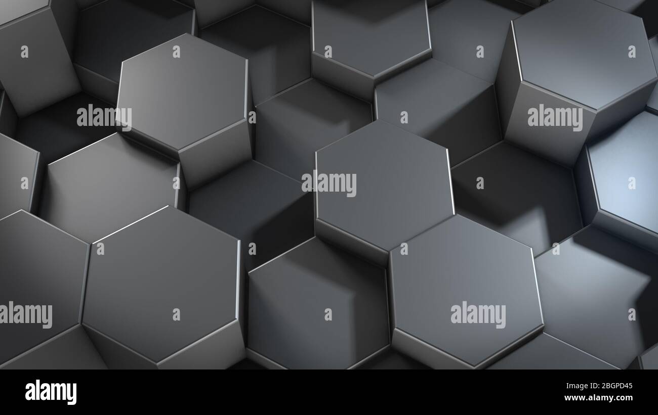 3D rendering of abstract hexagonal geometric metallic surfaces in ...