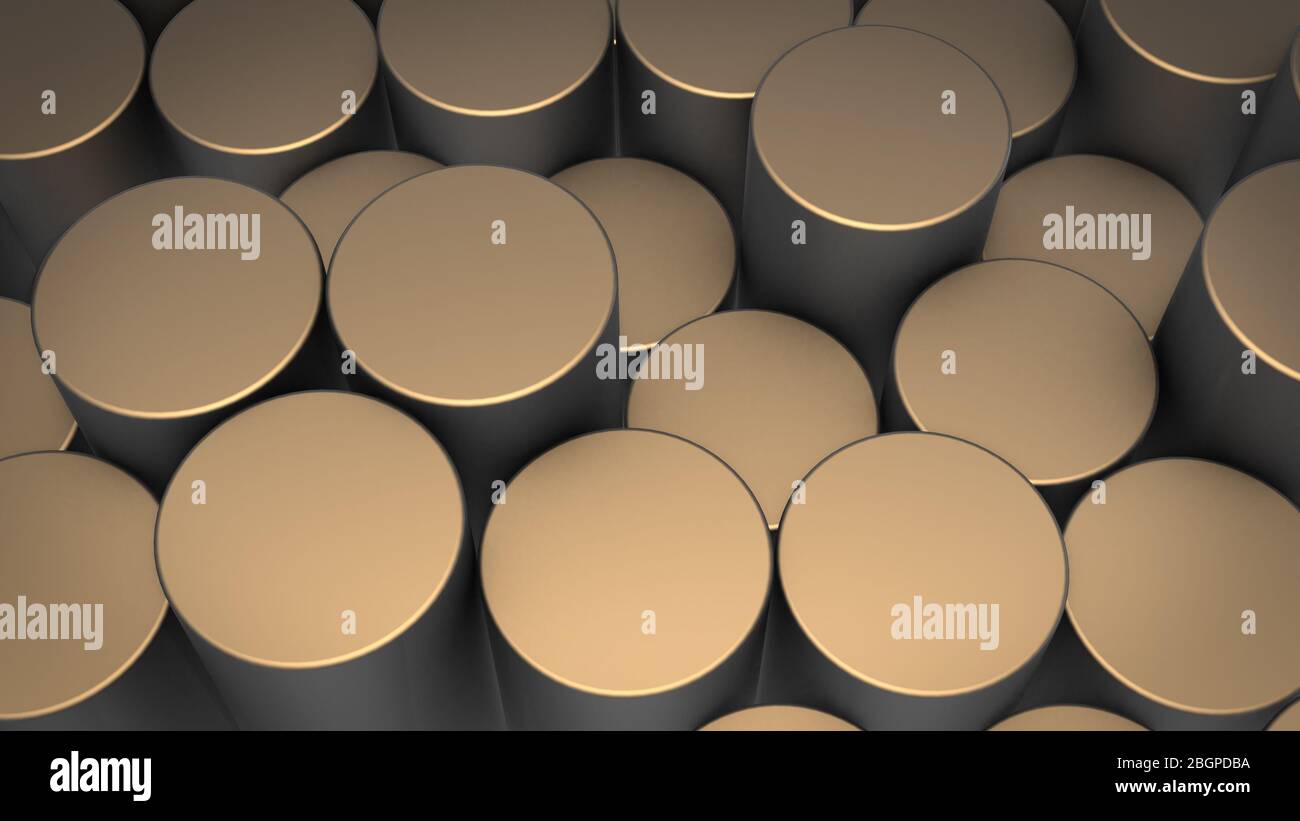 3D rendering of abstract cylindrical geometric surfaces in virtual space. Randomly placed geometric shapes. Bright and beautiful background made of cy Stock Photo