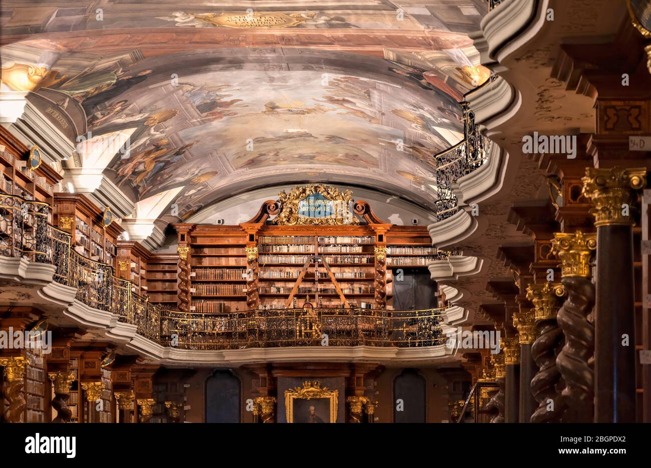 Prague Czech Republic. The interiors of the Baroque Library Stock Photo