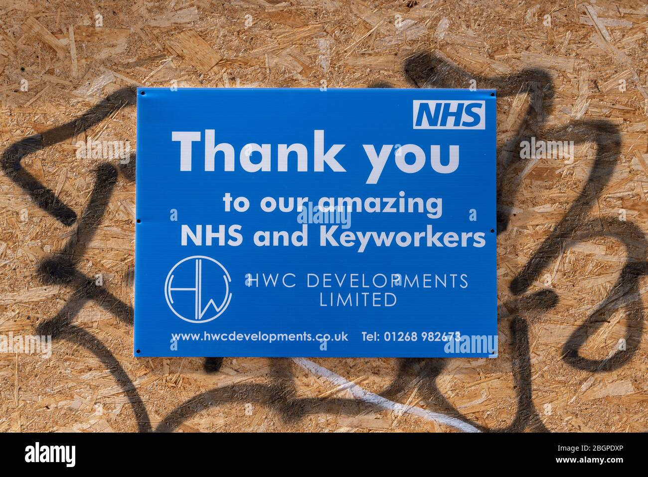 Thank you NHS message on building site during COVID-19 Coronavirus pandemic outbreak lockdown period in Westcliff, Southend on Sea, Essex, UK Stock Photo