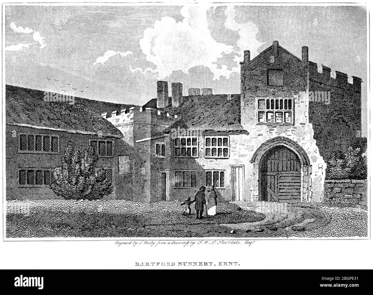 An engraving of Dartford Nunnery Kent scanned at high resolution from a book printed in 1827. This image is believed to be free of all copyright. Stock Photo