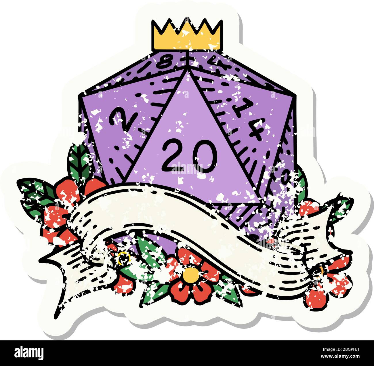 Twenty D grunge sticker of a natural twenty D20 dice roll Stock Vector Image ...