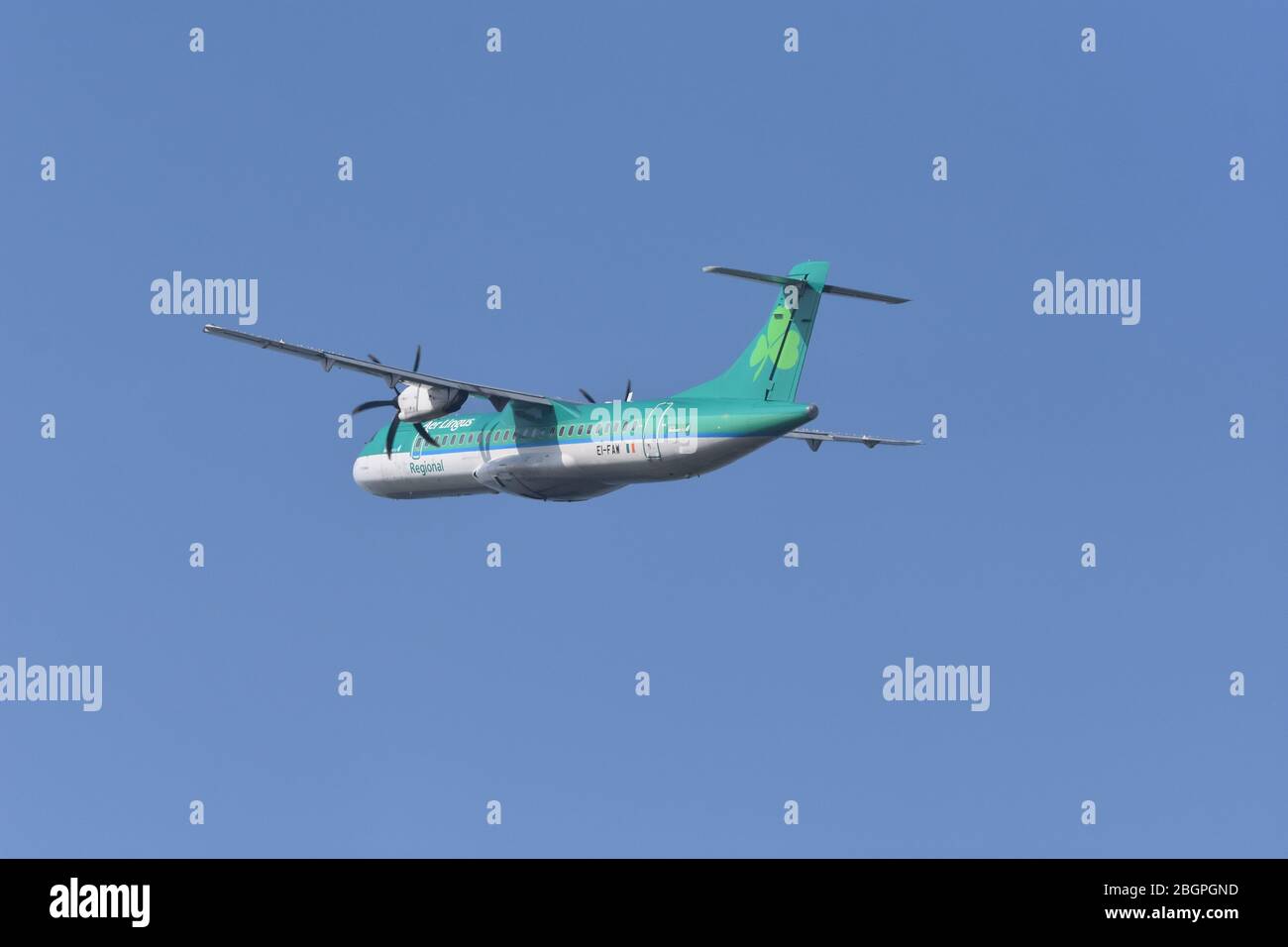 A small Aer Lingus regional airline propeller plane at Bristol International Airport Stock Photo
