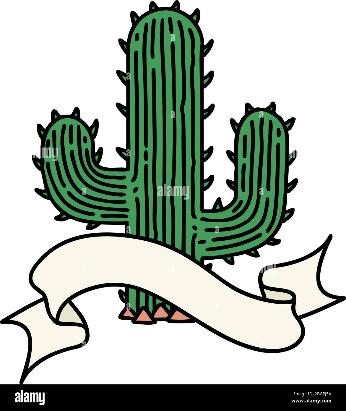 traditional tattoo with banner of a cactus Stock Vector Image & Art - Alamy