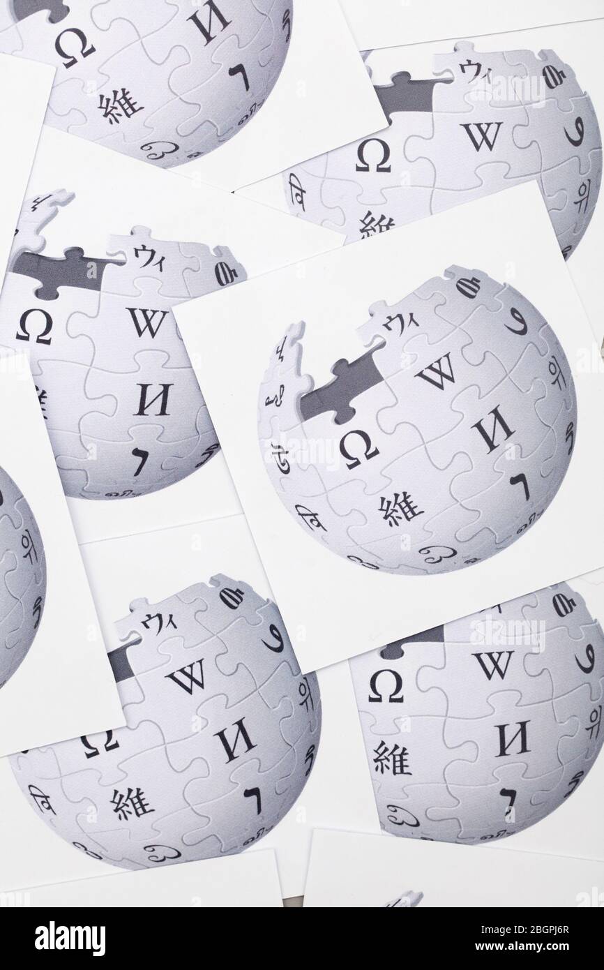 OXFORD, UK - FEB 16 2017: Wikipedia online encyclopedia logo printed on paper Stock Photo