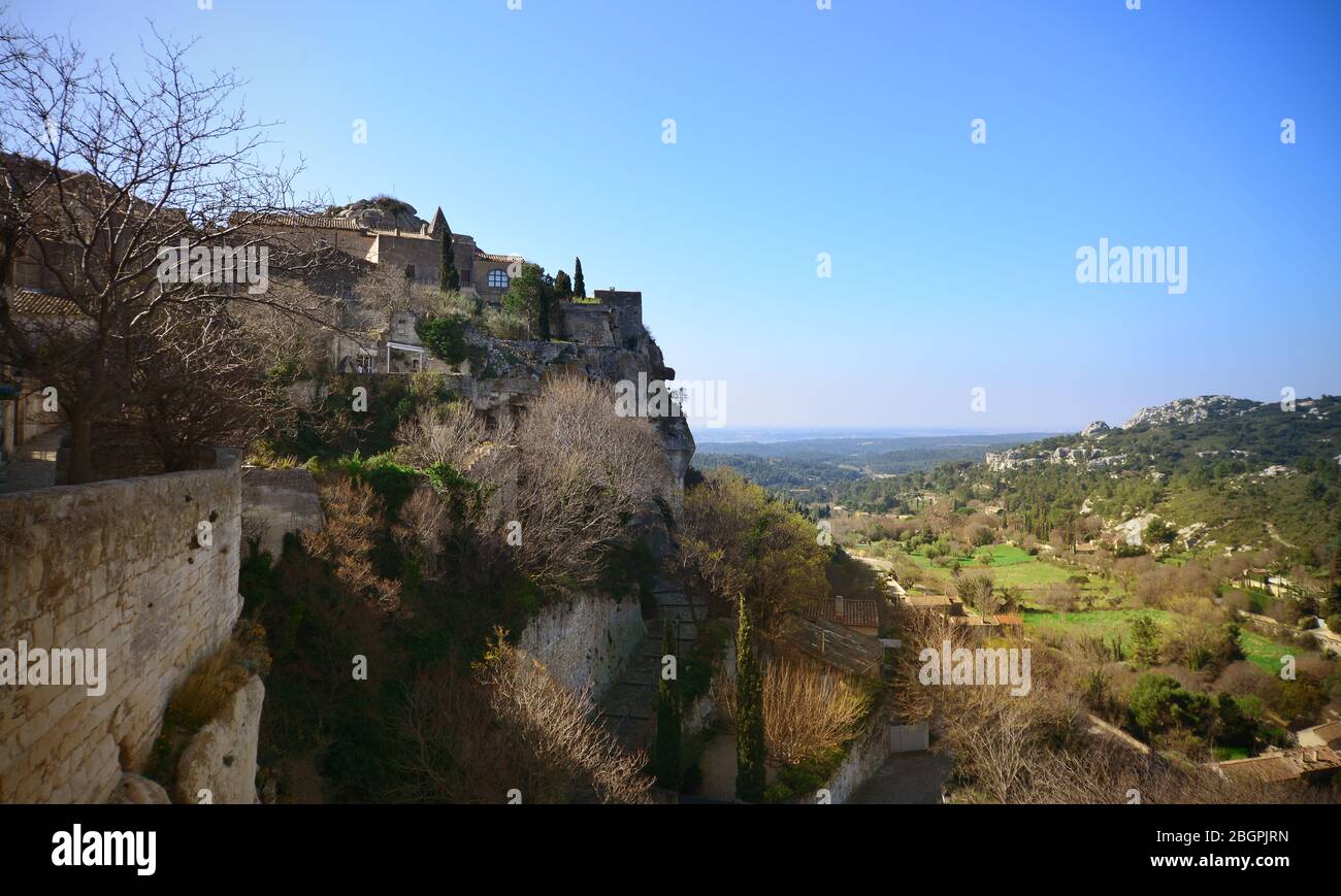 Panorama of french village Les Baux-de-Provence. Bouches du Rhone, Provence, France, Europe Stock Photo