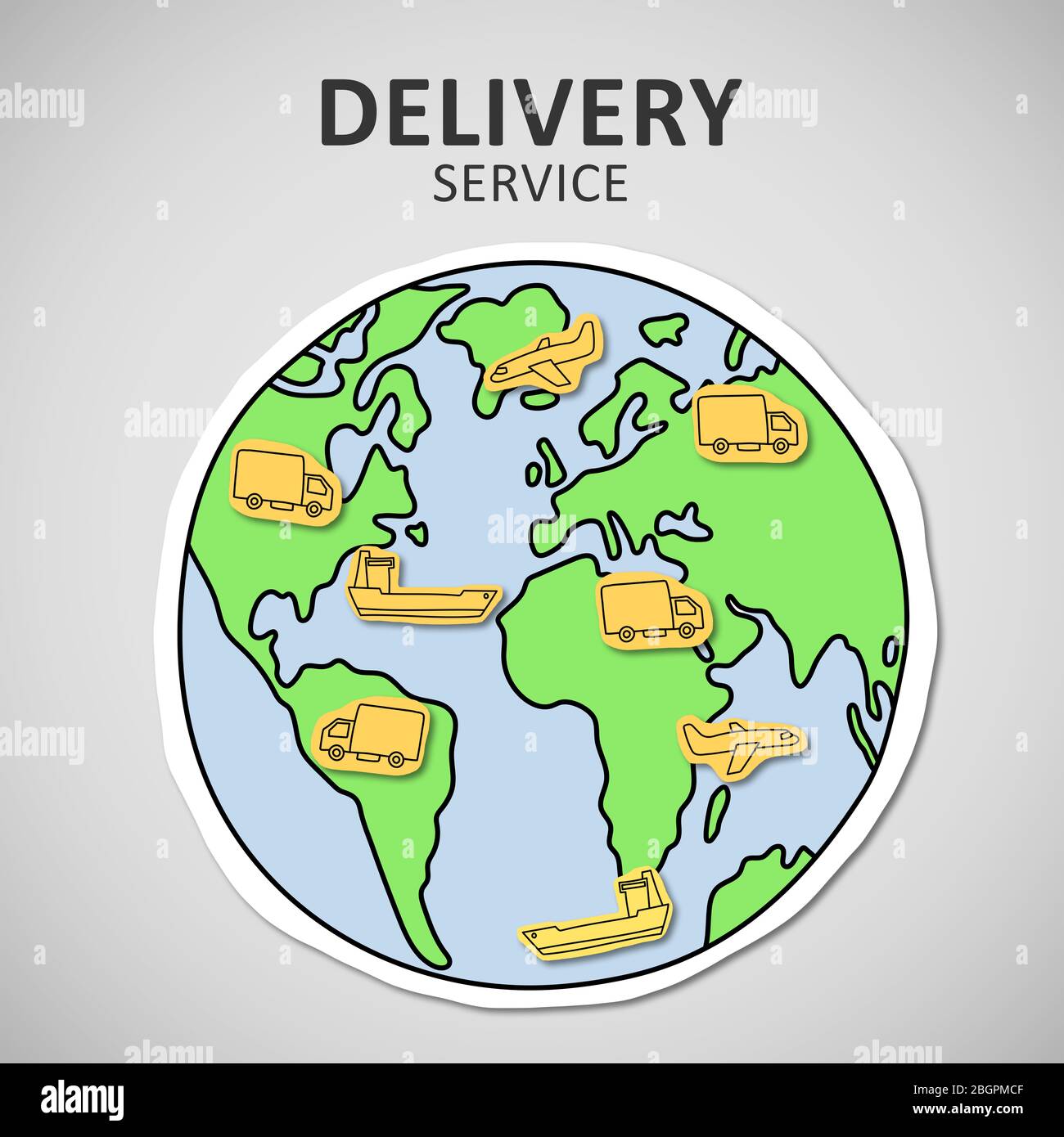 Transportation and distribution of goods. Globe with different types of