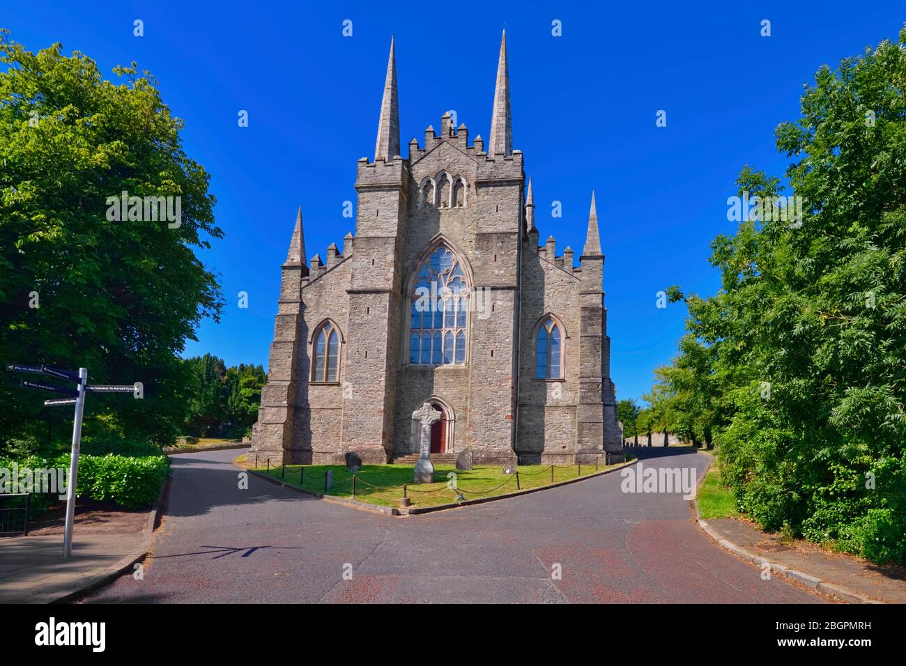 Ireland, County Down, Downpatrick, View from the east  of the Cathedral Church of the Holy Trinity also known as Down Cathedral, reputed burial place of St Patrick Ireland's patron saint. Stock Photo