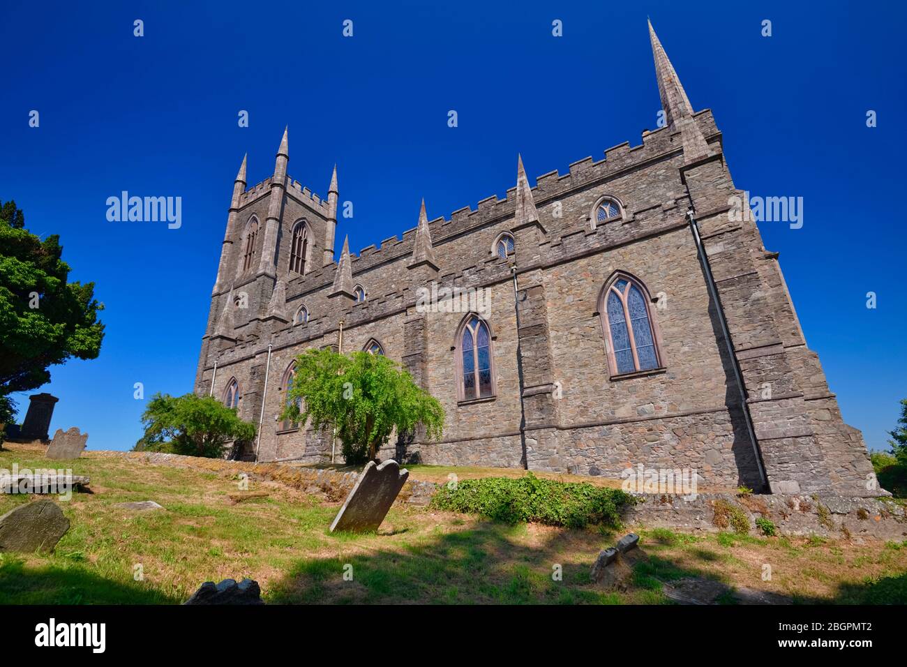 Ireland, County Down, Downpatrick, Cathedral Church of the Holy Trinity also known as Down Cathedral, reputed burial place of St Patrick Ireland's patron saint. Stock Photo