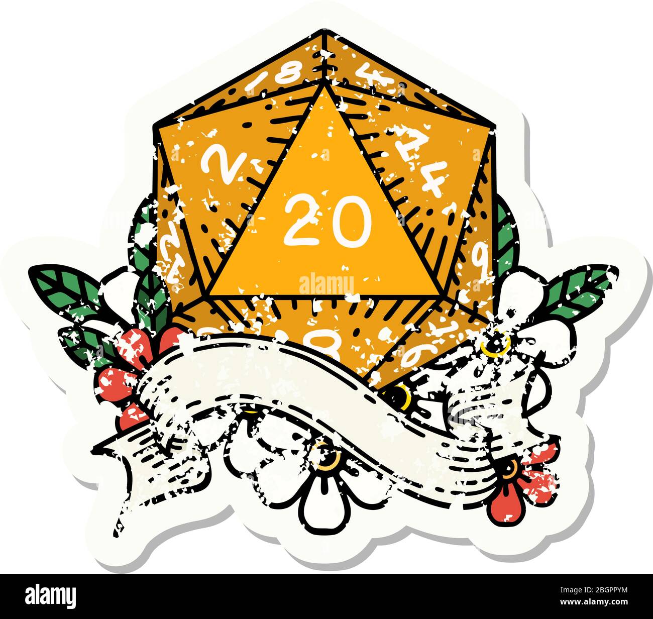 Twenty D grunge sticker of a natural twenty D20 dice roll Stock Vector Image ...