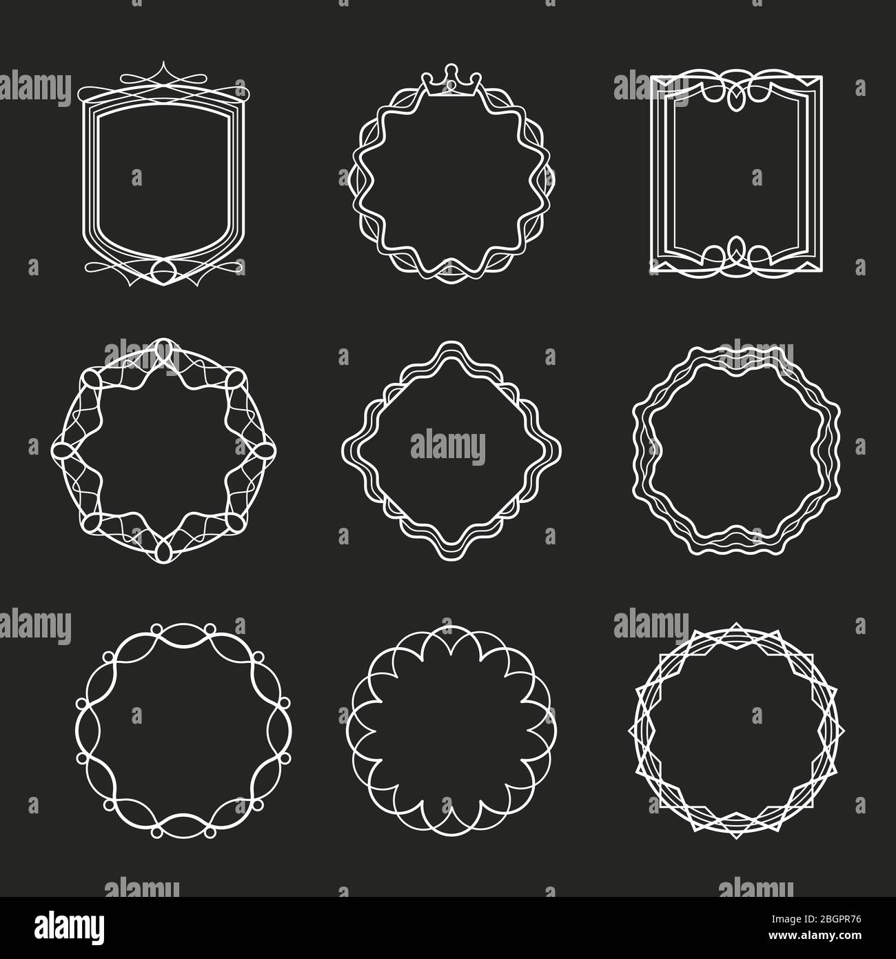 Outline emblems and badges frames for abstract linear hipster logo Stock Vector