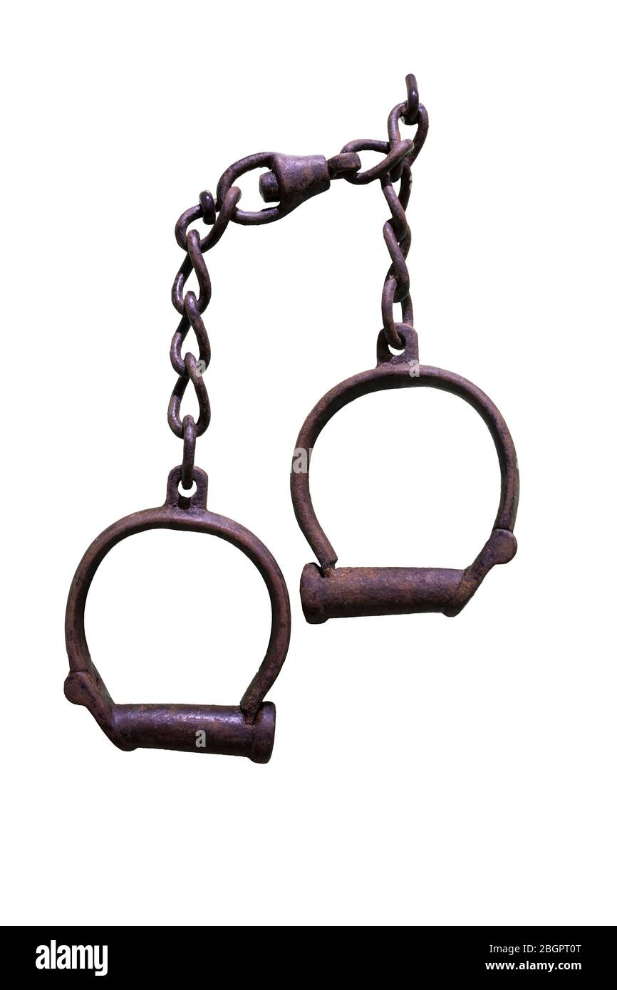slave trade; trafficking; Africa; slave-trading; 18th Century; Unhygienic; captives; chained; history; item; nails; metalic; isolated; object; gyve; U Stock Photo