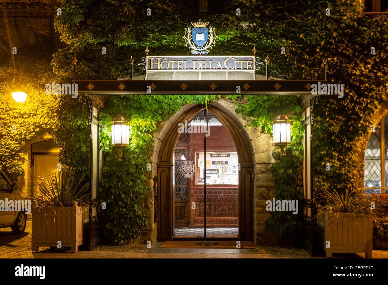 Hotel de la Cite in old town Carcassonne, France, Europe Stock Photo