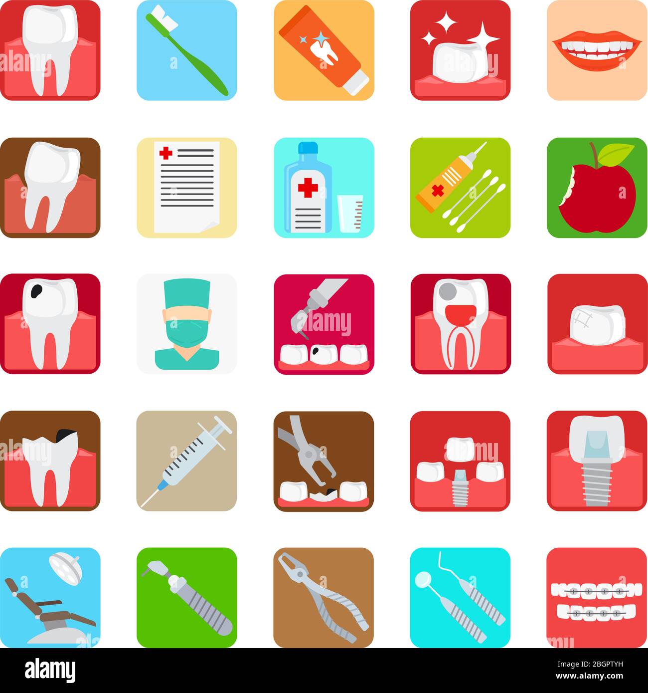 Dental clinic services flat colored icons. Vector illustration Stock ...