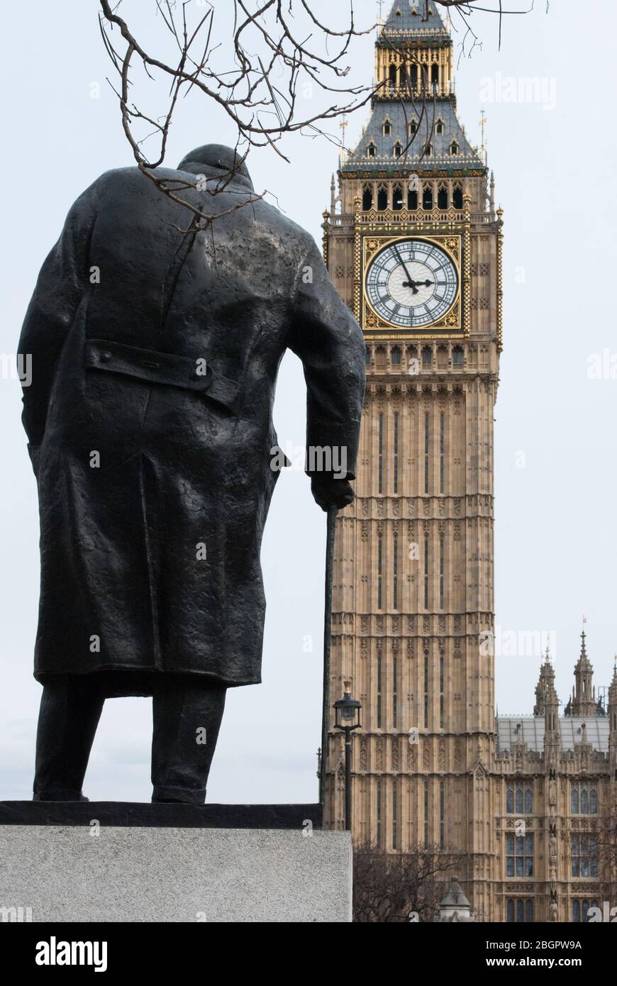 1970s Bronze Winston Churchill Statue in Parliament Square, London SW1
