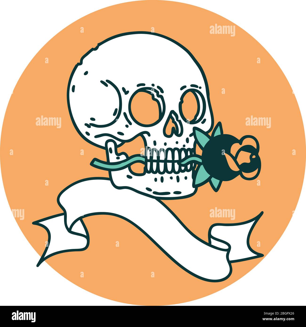 tattoo style icon with banner of a skull and rose Stock Vector Image ...