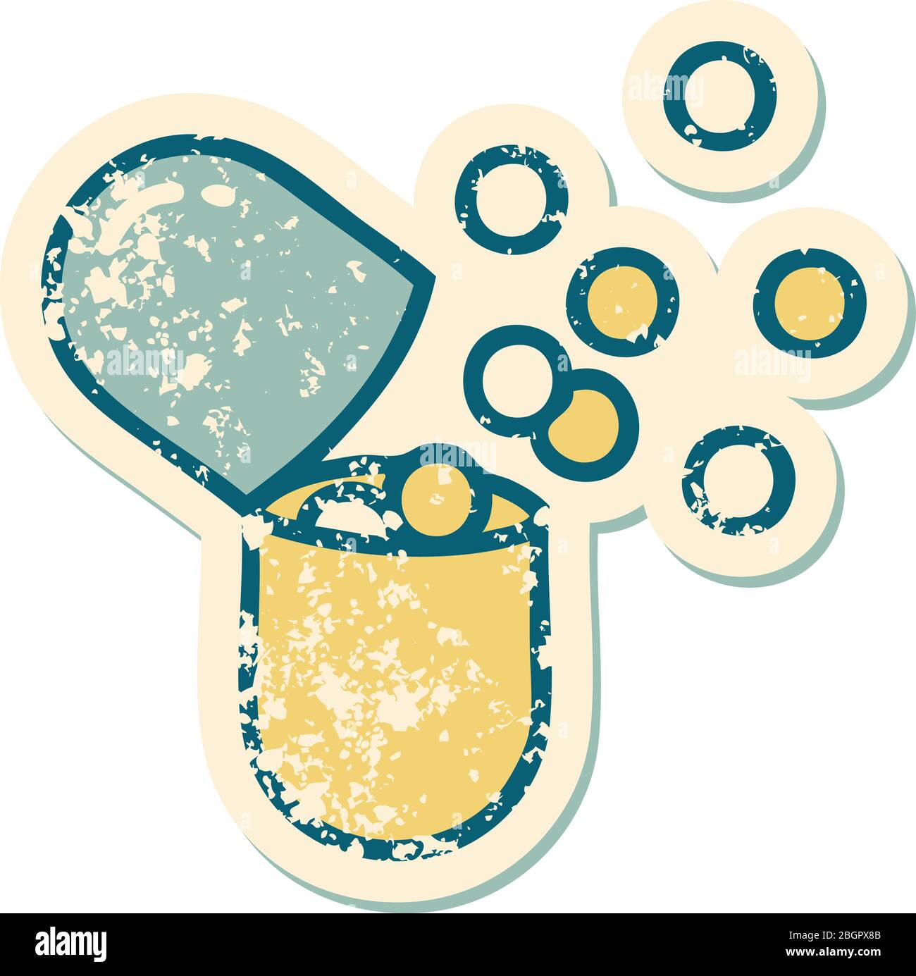 grunge sticker of a burst open medical capsule pill Stock Vector Image ...