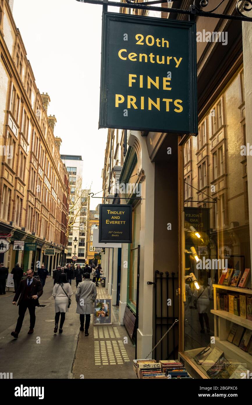 LONDON- FEBRUARY, 2020: Cecil Court in London's West End, a beautiful Victorian street with antique and book shops in Covent Garden Stock Photo