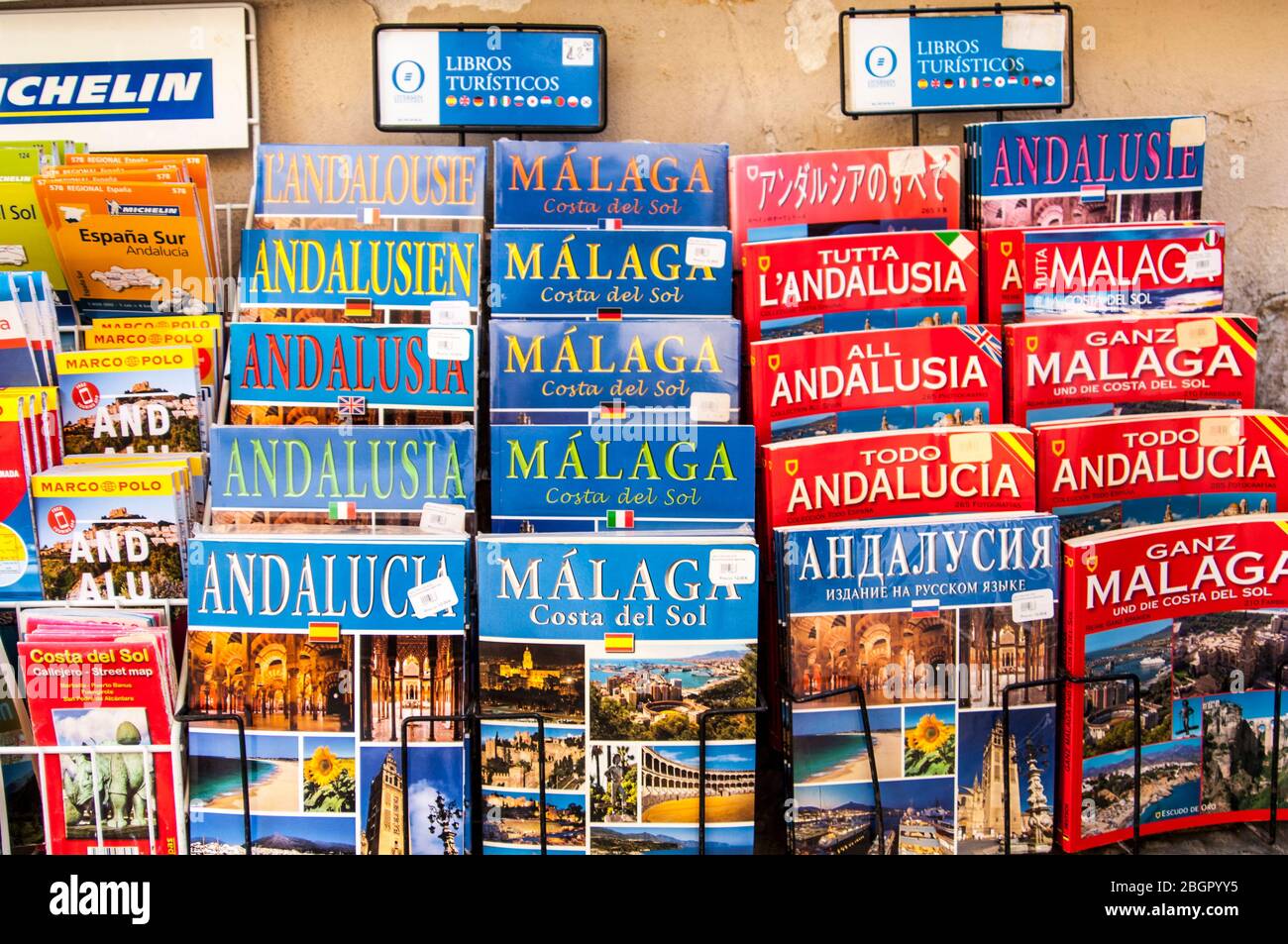 City guides for sale in Malaga Stock Photo