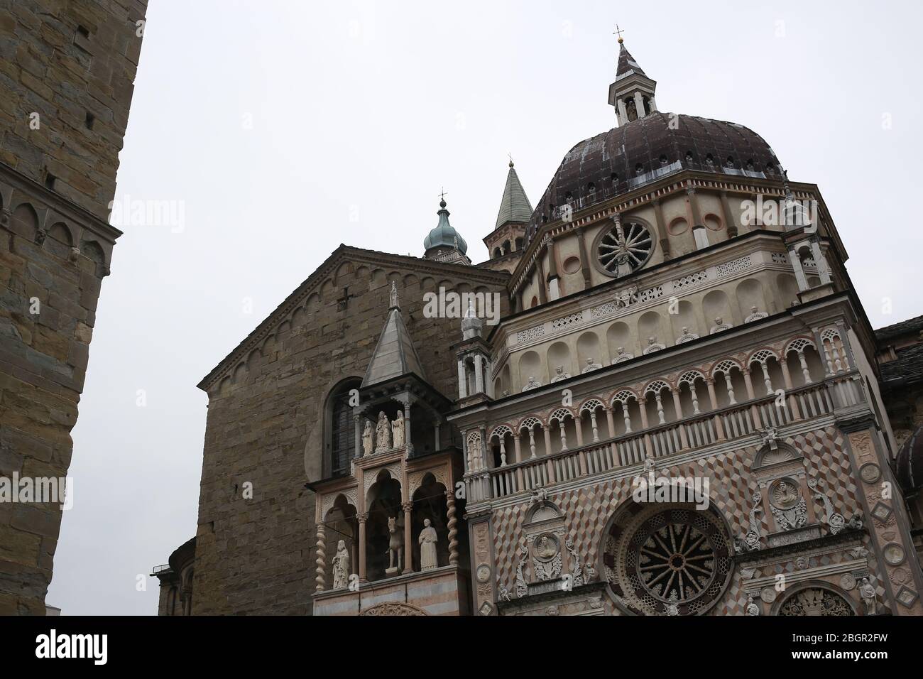 Bergamo, Italy, Lombardy - 22 September 2019: The Basilica of Santa Maria Maggiore dedicated to St Mary, at the Piazza del Duomo, Bergamo citta alta. Stock Photo