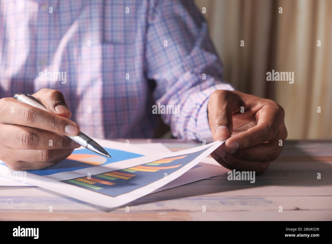businessman analyzing working on office desk, top view Stock Photo