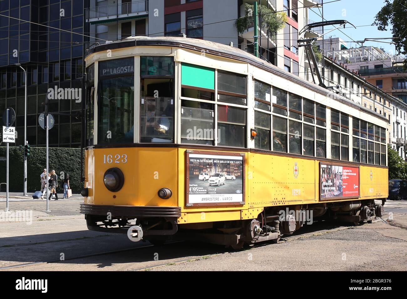 Milan, Italy, Lombardy - 20 September 2019: trams in Milan. The ATM Class 1500, also known as type 1928, is a series of tram vehicles used by the ATM Stock Photo