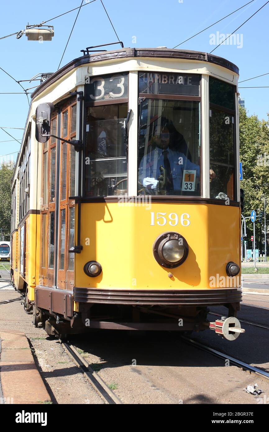 Milan, Italy, Lombardy - 20 September 2019: trams in Milan. The ATM Class 1500, also known as type 1928, is a series of tram vehicles used by the ATM Stock Photo