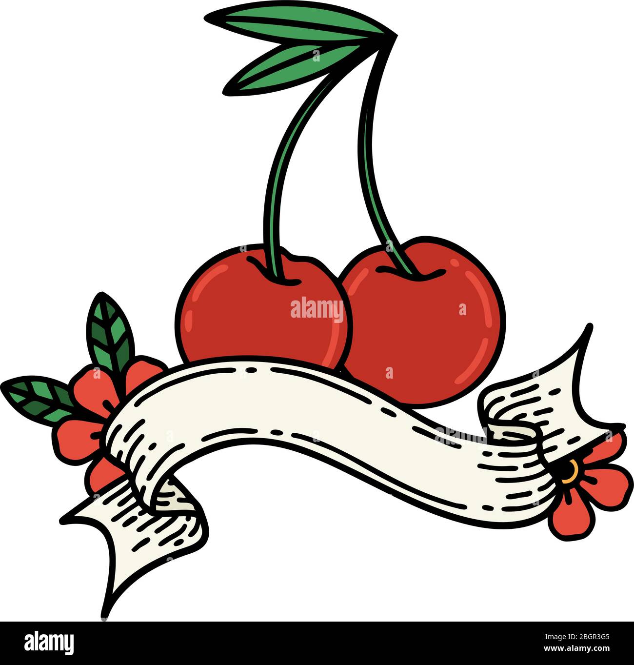 traditional tattoo with banner of cherries Stock Vector Image & Art - Alamy