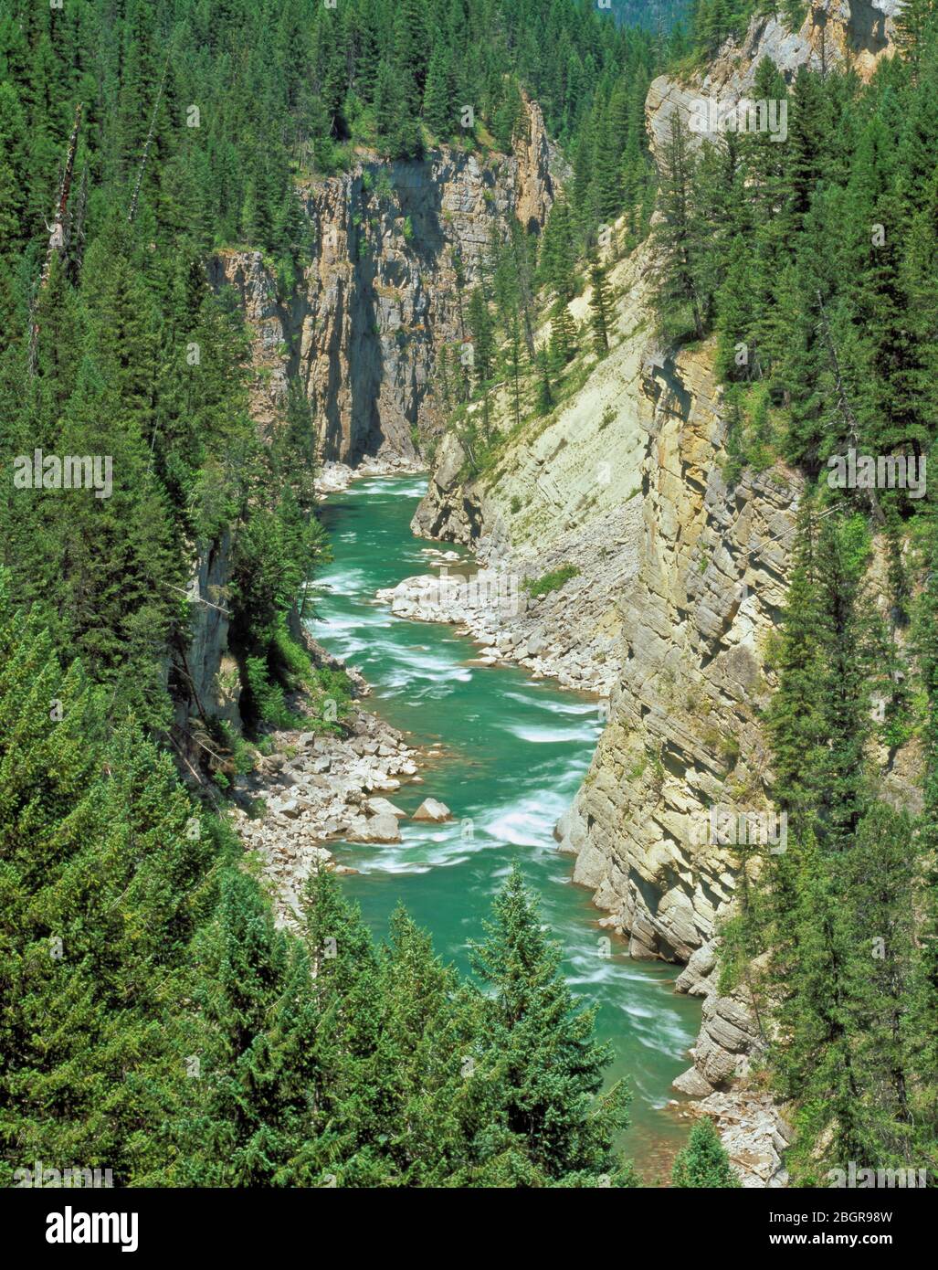 south fork flathead river in a canyon above hungry horse reservoir, montana Stock Photo